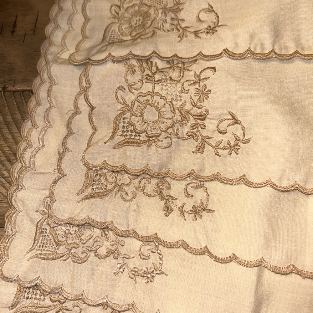Elegant Cream Embroidered vintage Linen placemat napkin, approximately 1820s
